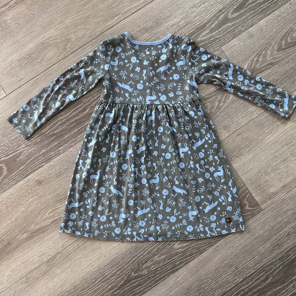TEA COLLECTION Girl's 6 Sparkle Henley Dress Forest Animals Blue/Gray - Picture 2 of 7